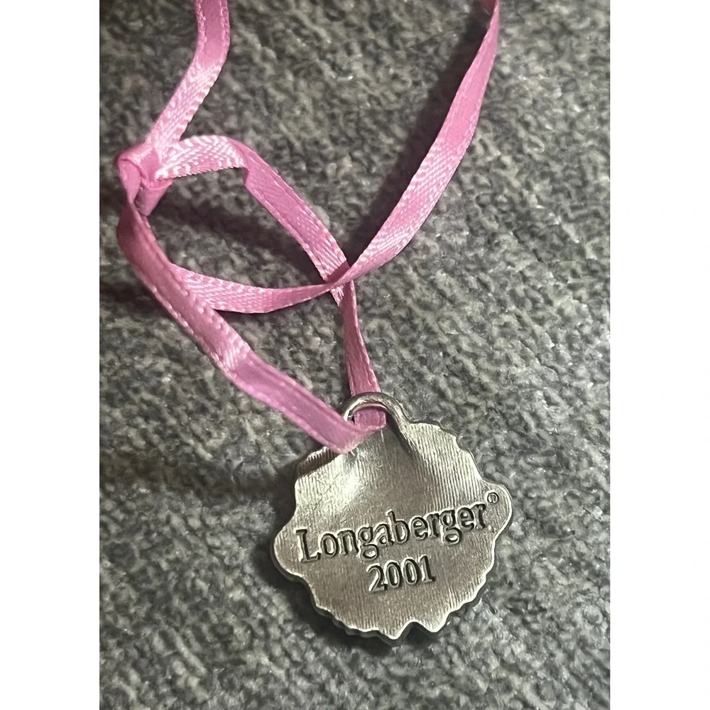Longaberger Horizon Of Hope Tie-On OS Silver Pink Hope Basket Charm 2001 Vintage
